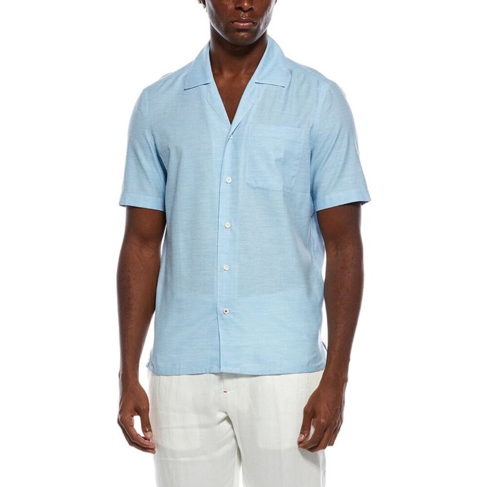 Isaia Mens Silk-Blend Shirt, Blue - Picture 1 of 3
